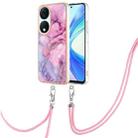 For Honor X7b 4G / 5G Electroplating Marble Dual-side IMD Phone Case with Lanyard(Pink 013) - 1