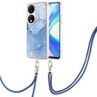 For Honor X7b 4G / 5G Electroplating Marble Dual-side IMD Phone Case with Lanyard(Blue 018) - 1