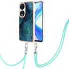 For Honor X7b 4G / 5G Electroplating Marble Dual-side IMD Phone Case with Lanyard(Green 017) - 1