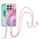 For Honor X8b Electroplating Marble Dual-side IMD Phone Case with Lanyard(Pink 013) - 2