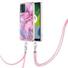 For Motorola Moto E13 Electroplating Marble Dual-side IMD Phone Case with Lanyard(Pink 013) - 1