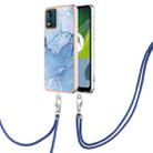 For Motorola Moto E13 Electroplating Marble Dual-side IMD Phone Case with Lanyard(Blue 018) - 1