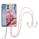 For Motorola Moto G53 Electroplating Marble Dual-side IMD Phone Case with Lanyard(Rose Red 014) - 1