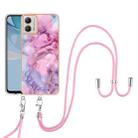 For Motorola Moto G53 Electroplating Marble Dual-side IMD Phone Case with Lanyard(Pink 013) - 1