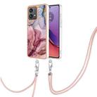 For Motorola Moto G84 Electroplating Marble Dual-side IMD Phone Case with Lanyard(Rose Red 014) - 1