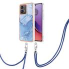 For Motorola Moto G84 Electroplating Marble Dual-side IMD Phone Case with Lanyard(Blue 018) - 1