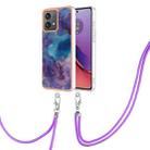 For Motorola Moto G84 Electroplating Marble Dual-side IMD Phone Case with Lanyard(Purple 016) - 1