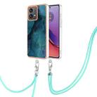 For Motorola Moto G84 Electroplating Marble Dual-side IMD Phone Case with Lanyard(Green 017) - 1