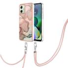 For Motorola Moto G54 Electroplating Marble Dual-side IMD Phone Case with Lanyard(Rose Gold 015) - 1