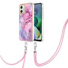 For Motorola Moto G54 Electroplating Marble Dual-side IMD Phone Case with Lanyard(Pink 013) - 1