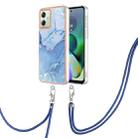 For Motorola Moto G54 Electroplating Marble Dual-side IMD Phone Case with Lanyard(Blue 018) - 1