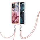 For Motorola Moto G14 Electroplating Marble Dual-side IMD Phone Case with Lanyard(Rose Red 014) - 1