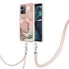 For Motorola Moto G14 Electroplating Marble Dual-side IMD Phone Case with Lanyard(Rose Gold 015) - 1