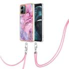 For Motorola Moto G14 Electroplating Marble Dual-side IMD Phone Case with Lanyard(Pink 013) - 1