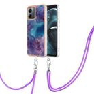 For Motorola Moto G14 Electroplating Marble Dual-side IMD Phone Case with Lanyard(Purple 016) - 1