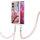 For Motorola Moto G04 4G / G24 4G Electroplating Marble Dual-side IMD Phone Case with Lanyard(Rose Red 014) - 1