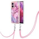 For Motorola Moto G04 4G / G24 4G Electroplating Marble Dual-side IMD Phone Case with Lanyard(Pink 013) - 1