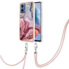 For Motorola Moto G34 Electroplating Marble Dual-side IMD Phone Case with Lanyard(Rose Red 014) - 1