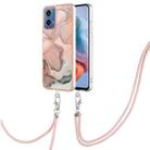 For Motorola Moto G34 Electroplating Marble Dual-side IMD Phone Case with Lanyard(Rose Gold 015) - 1