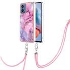 For Motorola Moto G34 Electroplating Marble Dual-side IMD Phone Case with Lanyard(Pink 013) - 1