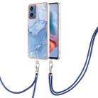 For Motorola Moto G34 Electroplating Marble Dual-side IMD Phone Case with Lanyard(Blue 018) - 1