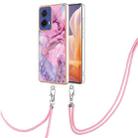 For Motorola Moto G85 Electroplating Marble Dual-side IMD Phone Case with Lanyard(Pink 013) - 1