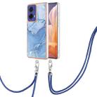 For Motorola Moto G85 Electroplating Marble Dual-side IMD Phone Case with Lanyard(Blue 018) - 1