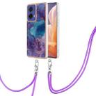 For Motorola Moto G85 Electroplating Marble Dual-side IMD Phone Case with Lanyard(Purple 016) - 1