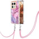 For Motorola Edge 50 Ultra Electroplating Marble Dual-side IMD Phone Case with Lanyard(Pink 013) - 1