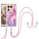 For Motorola Edge 50 Ultra Electroplating Marble Dual-side IMD Phone Case with Lanyard(Pink 013) - 2