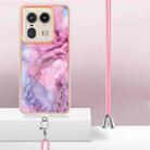 For Motorola Edge 50 Ultra Electroplating Marble Dual-side IMD Phone Case with Lanyard(Pink 013) - 3