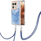 For Motorola Edge 50 Ultra Electroplating Marble Dual-side IMD Phone Case with Lanyard(Blue 018) - 1