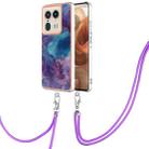 For Motorola Edge 50 Ultra Electroplating Marble Dual-side IMD Phone Case with Lanyard(Purple 016) - 1