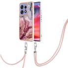 For Motorola Edge 50 Pro Electroplating Marble Dual-side IMD Phone Case with Lanyard(Rose Red 014) - 1