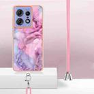 For Motorola Edge 50 Pro Electroplating Marble Dual-side IMD Phone Case with Lanyard(Pink 013) - 3