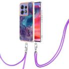 For Motorola Edge 50 Pro Electroplating Marble Dual-side IMD Phone Case with Lanyard(Purple 016) - 1