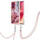 For Motorola Edge 50 Fusion Electroplating Marble Dual-side IMD Phone Case with Lanyard(Rose Red 014) - 1