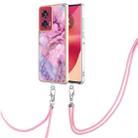 For Motorola Edge 50 Fusion Electroplating Marble Dual-side IMD Phone Case with Lanyard(Pink 013) - 1