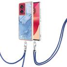 For Motorola Edge 50 Fusion Electroplating Marble Dual-side IMD Phone Case with Lanyard(Blue 018) - 1