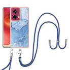 For Motorola Edge 50 Fusion Electroplating Marble Dual-side IMD Phone Case with Lanyard(Blue 018) - 2