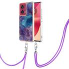 For Motorola Edge 50 Fusion Electroplating Marble Dual-side IMD Phone Case with Lanyard(Purple 016) - 1