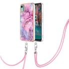 For Nokia C12 Electroplating Marble Dual-side IMD Phone Case with Lanyard(Pink 013) - 1