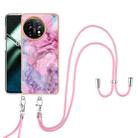 For OnePlus 11 Electroplating Marble Dual-side IMD Phone Case with Lanyard(Pink 013) - 1