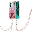 For OnePlus Nord CE3 Electroplating Marble Dual-side IMD Phone Case with Lanyard(Rose Red 014) - 1