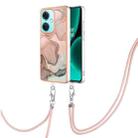 For OnePlus Nord CE3 Electroplating Marble Dual-side IMD Phone Case with Lanyard(Rose Gold 015) - 1