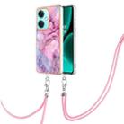 For OnePlus Nord CE3 Electroplating Marble Dual-side IMD Phone Case with Lanyard(Pink 013) - 1