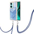 For OnePlus Nord CE3 Electroplating Marble Dual-side IMD Phone Case with Lanyard(Blue 018) - 1