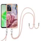 For OPPO A57 4G 2022 Electroplating Marble Dual-side IMD Phone Case with Lanyard(Rose Red 014) - 1