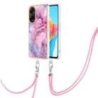 For OPPO A98 Electroplating Marble Dual-side IMD Phone Case with Lanyard(Pink 013) - 1