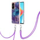 For OPPO A98 Electroplating Marble Dual-side IMD Phone Case with Lanyard(Purple 016) - 1